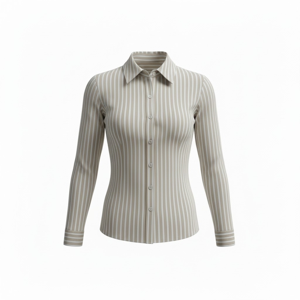 George Women's Cream and White Striped Button-Down Shirt